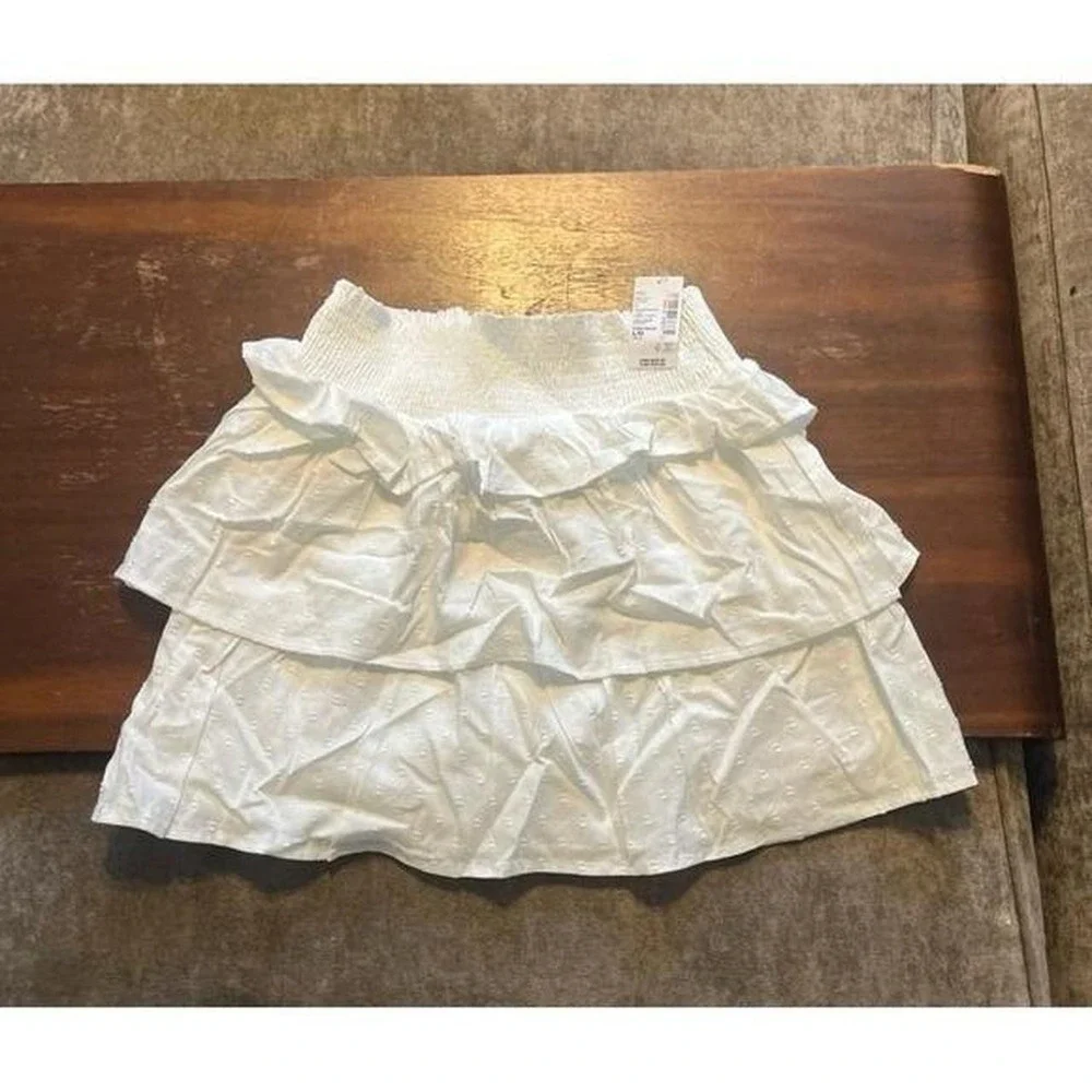 Children's Place Girls White Swiss Dot Tiered Ruffle Smocked Skirt Size L 10/12